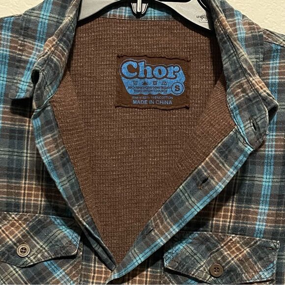 Chor Men’s Waffle Knit Lined Flannel Long Sleeve Shirt Size Small in Blue Brown - Picture 8 of 8